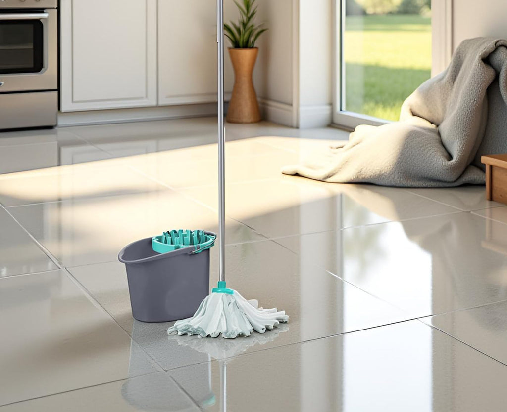 Hbala Premium Spin Mop and Bucket Set – 16L, Telescopic Stainless Steel Handle, Blue/Gray