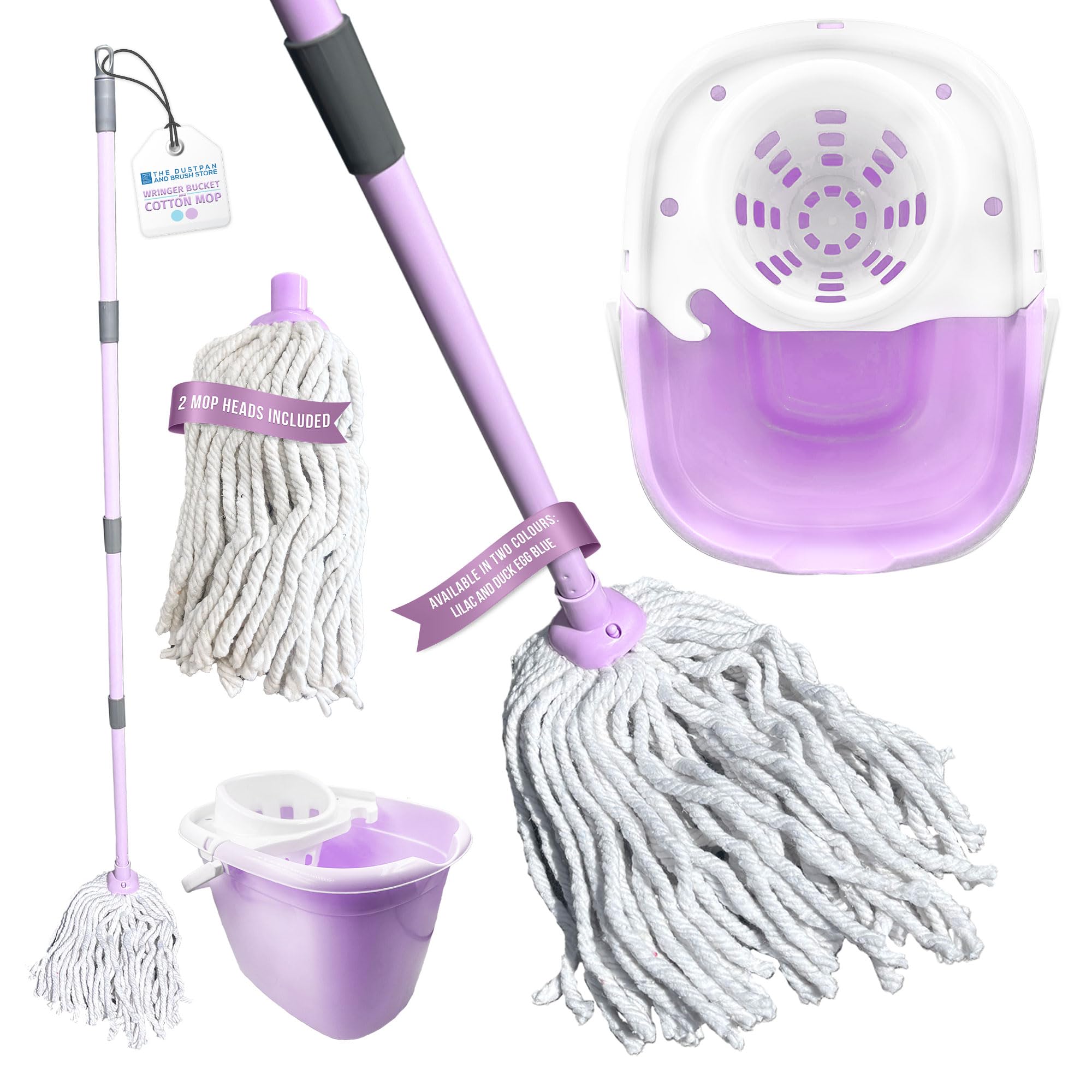 Hbala Cotton Mop and Bucket Set – 13L Wringer Bucket, Telescopic Handle, Duck Egg