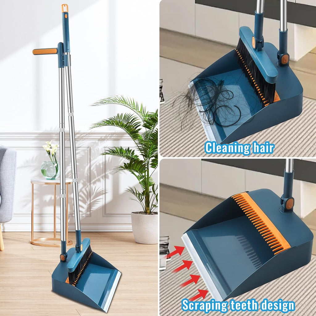 Hbala Broom and Dustpan Set – Telescopic Handle, Swivel Head, Foldable Storage