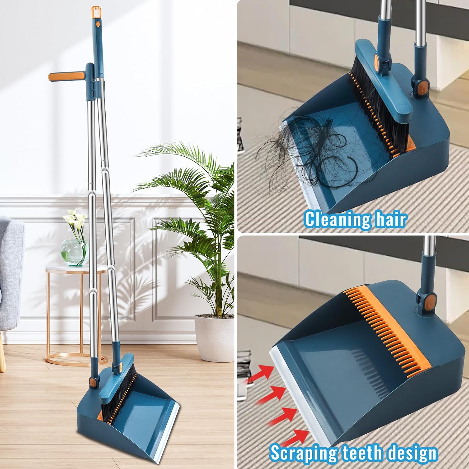 Hbala Broom and Dustpan Set – Telescopic Handle, Swivel Head, Foldable Storage