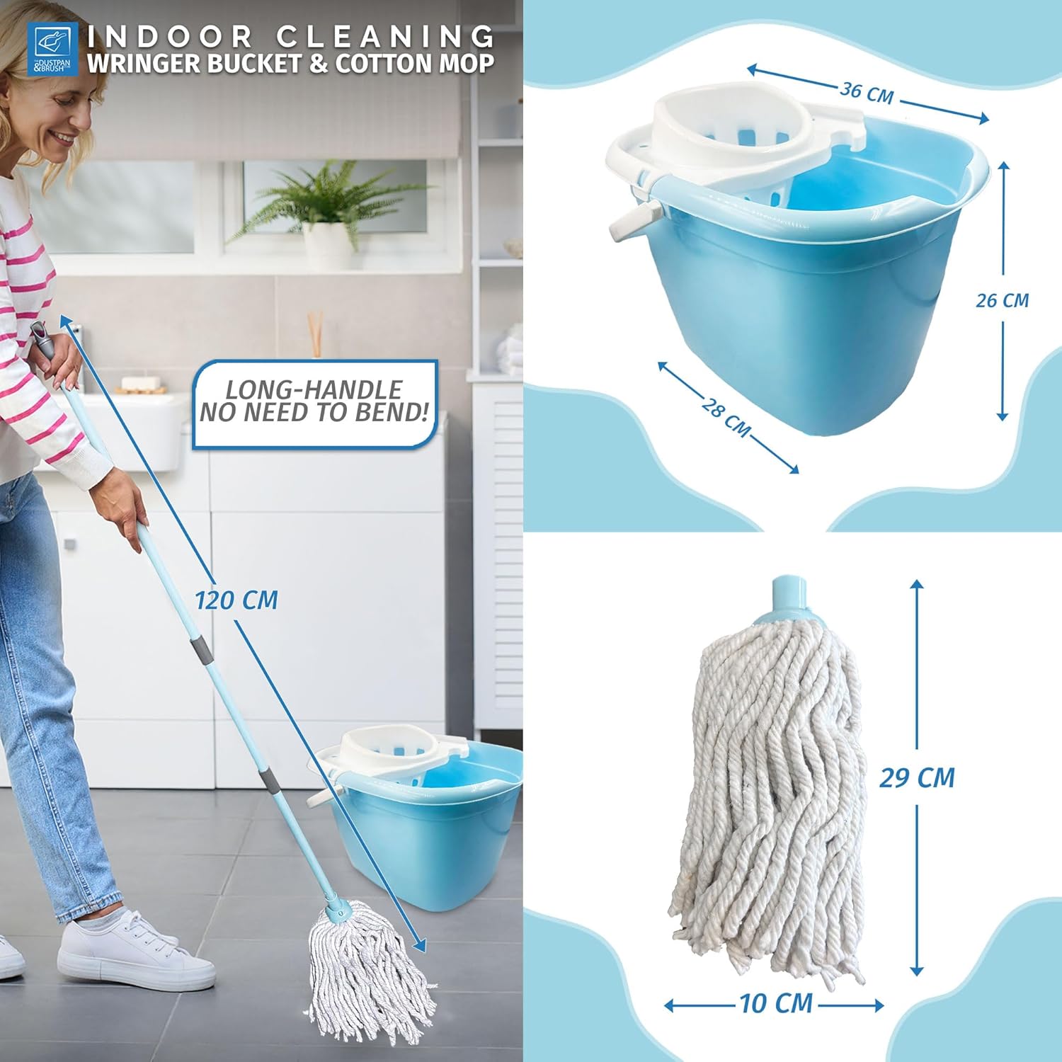 Hbala Cotton Mop and Bucket Set – 13L Wringer Bucket, Telescopic Handle, Duck Egg